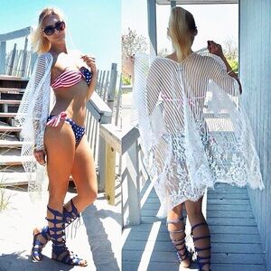🐚 AMBIANCE IVORY SHEER CROCHET BEACH COVERUP!